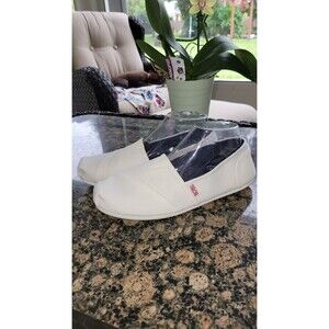 Bobs by Skechers Canvas White Memory foam arch pillow Flat Shoes Slip On Sz  W10